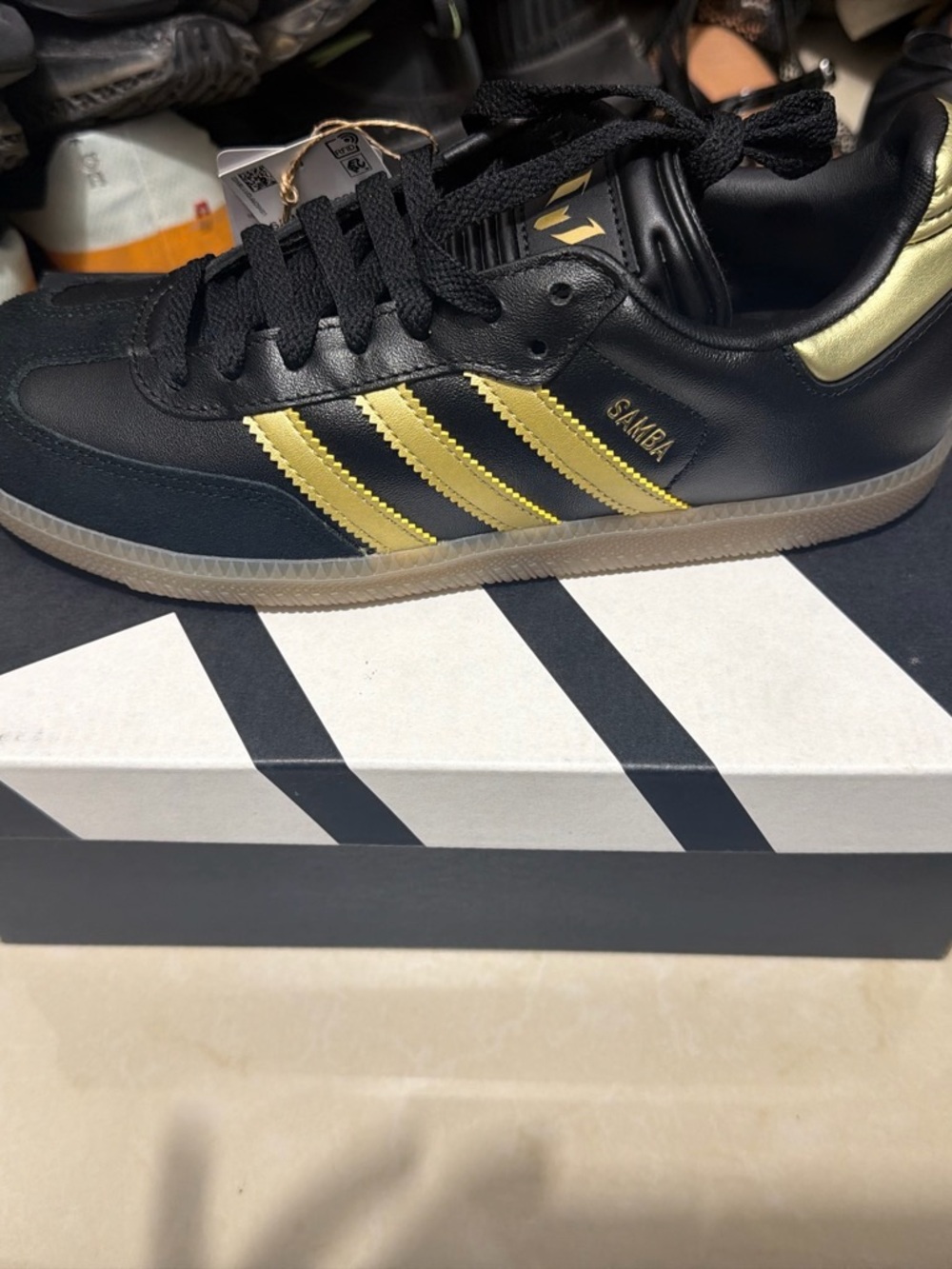adidas Samba Messi J Black with Gold Accents